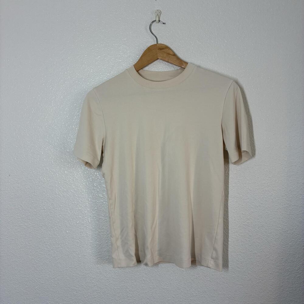 M.M. Lafleur Shirt Womens Small Beige Pima Cotton Crew Neck Tee Shirt Jersey